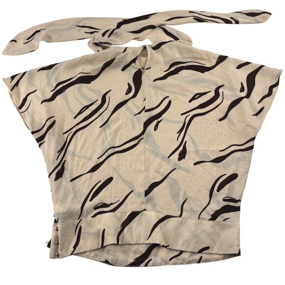 Nine West Women's Zebra Print Polyester Blouse with Tie Neckline Black Tan - Picture 5 of 5